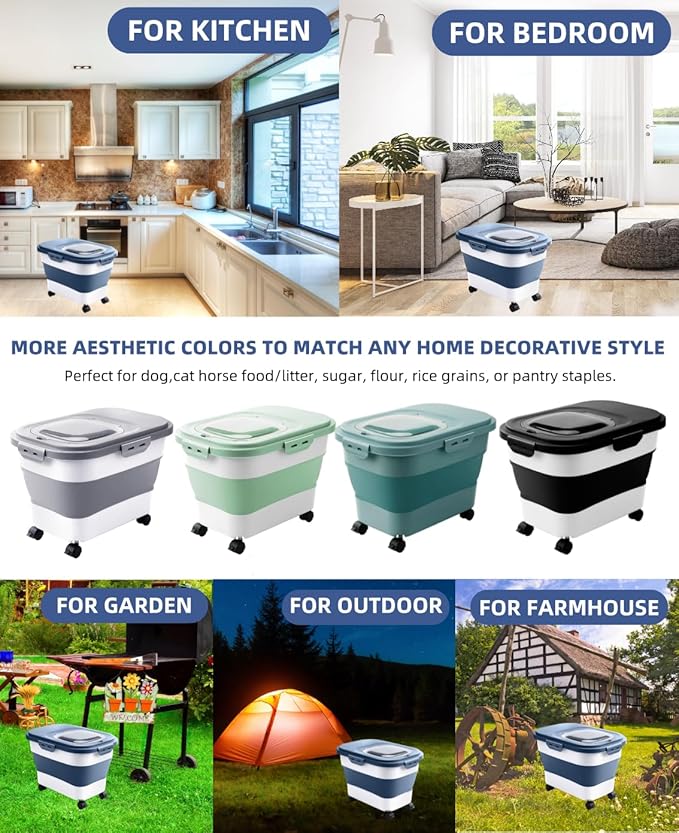 20-30 Lbs Rice Storage Container,Collapsible Food Storage Containers with Rolling Wheel Airtight Locking Lid,Flour Storage Container with Cup and Scoop,Suitable for Food,Rice,Pet Food,Flour - Image 9