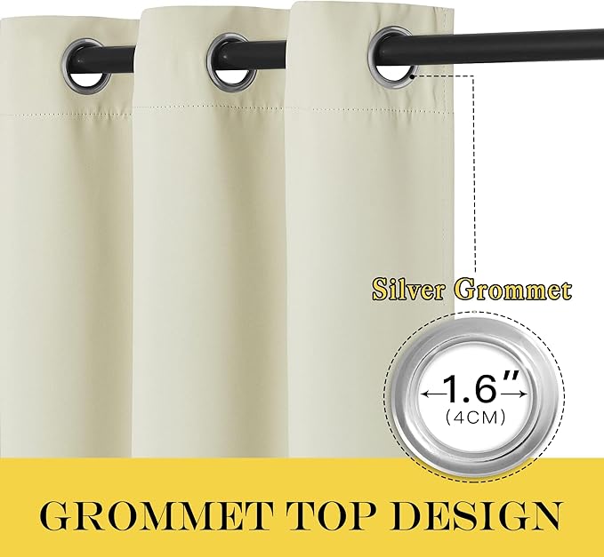 NICETOWN Blackout Sliding Glass Door Curtain, Thermal Insulated Grommet Room Darkening Window Treatment Sound Dampening for Bedroom/Living Room, Beige, W80 x L90, 1 Panel - Image 3