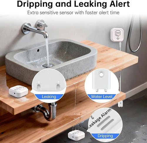 100dB Water Sensor Alarm Water Leak Detector, with Detection Lines, Wireless Tank Level Monitor for Basement,Kitchen,Bathroom (5packs) - Image 2