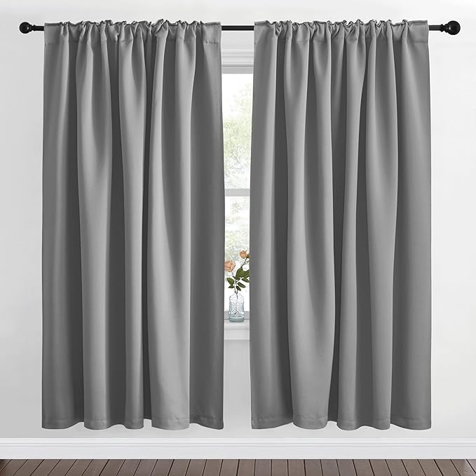 NICETOWN Blackout Curtain Panels Window Draperies - (Silver Grey Color) 62x72 inch, 2 Pieces, Insulating Room Darkening Blackout Drapes for Doorway Shower Bathroom Laundry Room Bifold Door - Image 2