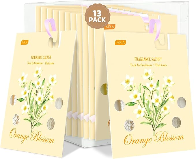 13 Packs Orange Blossom Scented Sachets for Drawer and Closet, Long-Lasting Car Air Freshener Sachet Bags, Drawer deodorizers Fresh Scents, Fragrance Bedroom Essentials by MR.A