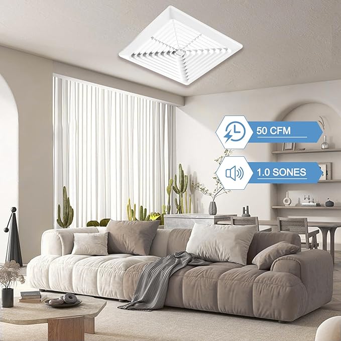 Bathroom Exhaust Fan 50 CFM 1.0 Sone, 3-Inch Duct, Quiet,Energy Star Certified, Easy to Install, No Attic Access Needed,Ceiling or Wall Mounted, Classic White Grille - Image 2
