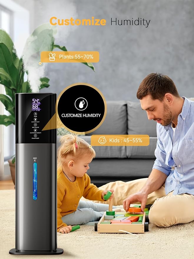 Humidifiers for Bedroom, 8L Quiet Humidifiers for Large Room with Timer, 360°Nozzle, 3 Speed Ultrasonic Cool Mist Humidifier with Humidistat for Baby, Customize humidity for Home Adults Plants - Image 5