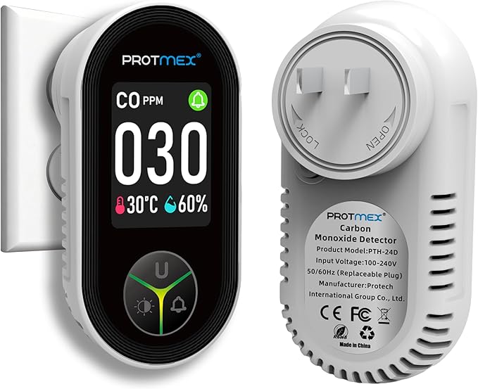 Protmex Carbon Monoxide Detector Plug in Wall, 3-in-1 Co Detector Monitor Air Quality with Temperature Humidity Sensor, Portable CO Meter Easy to Read & Install, for Home/Hotel/RV by Protmex