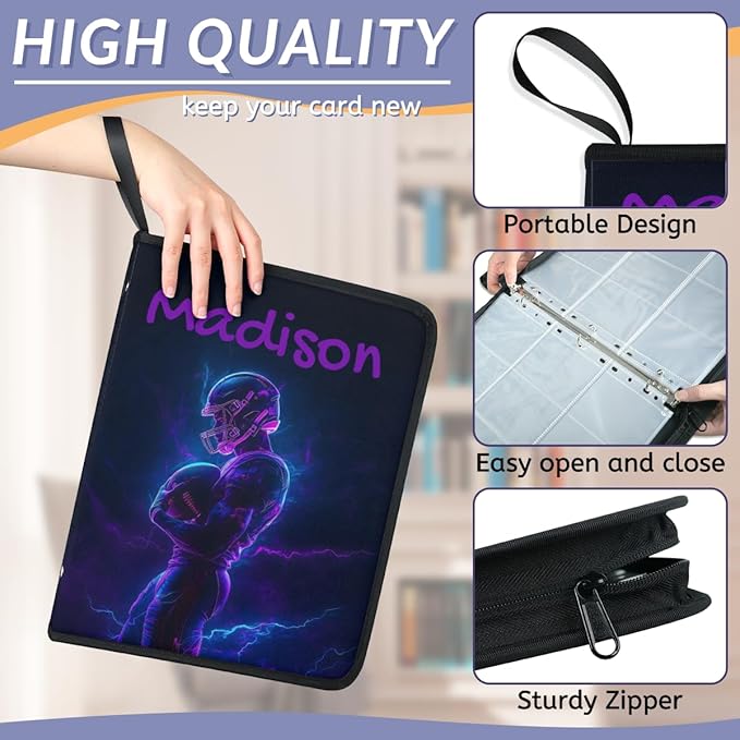 Custom Name 9 Pockets Football Card Binder, Personalized Rugby Collector Album Sports Cards Binder with 50 Sleeves for TCG, MTG - Image 5
