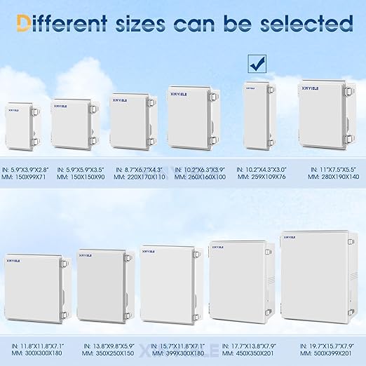 Waterproof Outdoor Project ABS Plastic Junction Box IP67 Weatherproof Dustproof Enclosure with Hinged Cover, Mounting Plate,Wall Brackets for Power Project (10.2"x4.3"x3.0") - Image 4