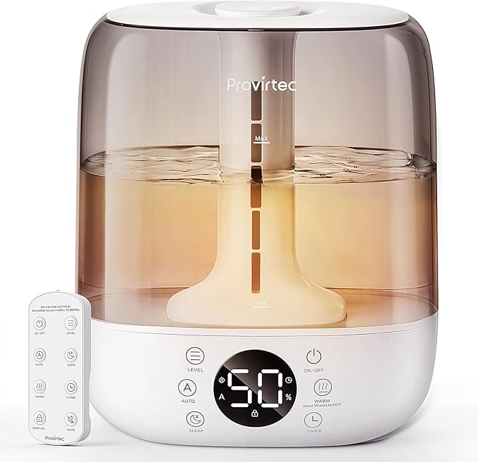 6L Self-Cleaning Humidifier for Large Room, CleanCare Warm & Cool Mist, No-Leak Design & Top Fill, 60 Hour Runtime, Quiet Ultrasonic Auto Mode with Remote Control for Bedroom & Home by Provirtec