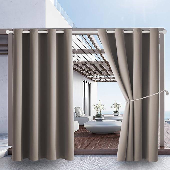 DIVA EN CAMINO DEC Outdoor Patio Curtain Waterproof Darkening Thermal Insulated Indoor Curtains for Bedroom, Porch, Living Room, Pergola, Cabana, W52 x L95, Taupe, Set of 2 Panels by DivaenCamino