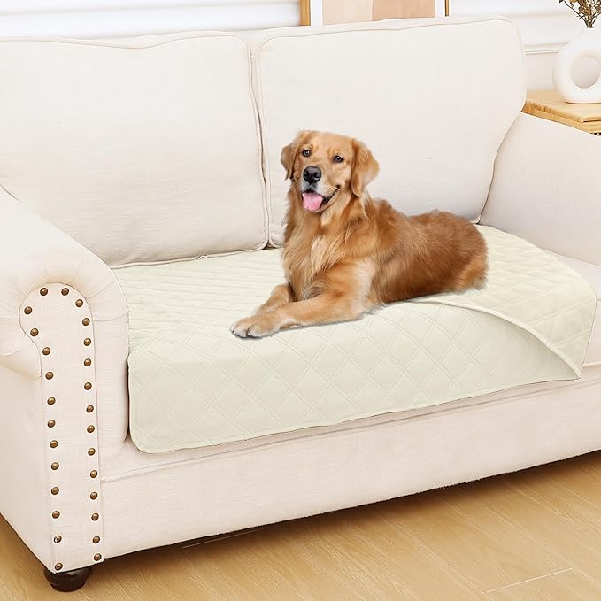 Smiry Waterproof Dog Bed Cover Pet Blanket, Soft Washable Dog Blanket for Furniture Bed Couch Sofa Reversible, Checkered (30"x53", Beige/Beige) by Smiry