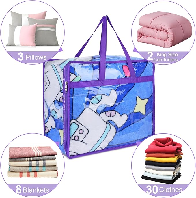 2 Pack Clear Zippered Storage Bags for Clothes, Closet Organizers and Storage Vinyl Bag for Bedding, Linen, Blankets, Comforters, Clothes & Toys Multi Purpose & Space Saver PVC Organizers - Image 3