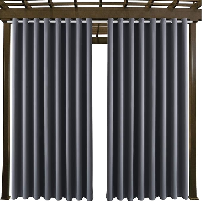 DIVA EN CAMINO DEC Outdoor Patio Curtain Waterproof Darkening Thermal Insulated Indoor Curtains for Bedroom, Porch, Living Room, Pergola, Cabana, W105 x L120 Extra Wide, Gray, Set of 2 Panels - Image 9