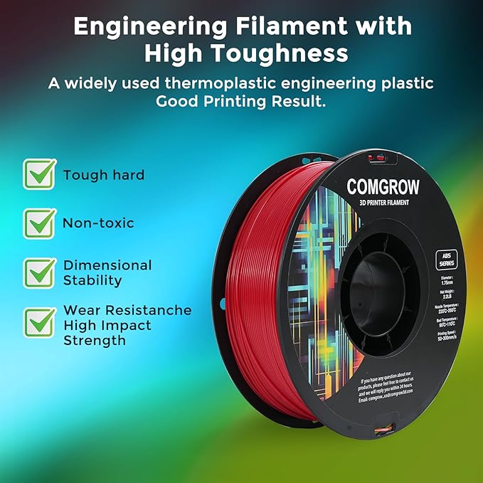 Comgrow ABS 3D Printer Filament, 1.75mm, Heat Resistant, 1kg, Red, +/- 0.02mm Dimensional Accuracy - Image 2