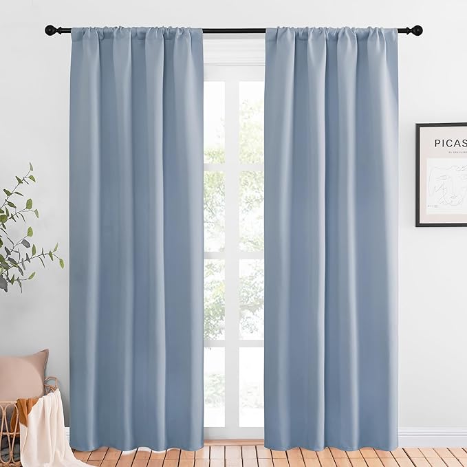 NICETOWN Blackout Curtains for Living Curtains, Vintage Blue, 1 Pair, 34-inch W x 84-inch L, Home Decorations Thermal Insulated Solid Pole Top Blackout Drapes for Living Room by NICETOWN