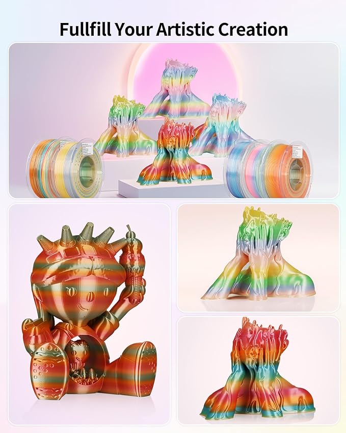 LANDU Silk PLA 3D Printer Filament Multicolor Rainbow PLA Filament 1.75mm Gradient Color Changing Filament 1kg (2.2lbs) Dimensional Accuracy +/- 0.02 mm Silk Rainbow Filament - Image 7