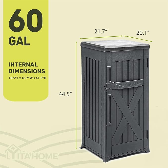 YITAHOME 60-Gallon Secure Package Delivery and Storage Box, Double-Wall Resin, Weatherproof, for Outdoor Use, Curbside or Porch, 8.5 Cubic Feet, Gray - Image 7