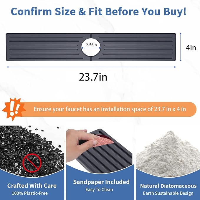 Faucet Mat for Kitchen Sink, Water Absorbent Kitchen Faucet Mat, Durable Sink Splash Guard with Raised Feet, Diatomite Fast Drying Kitchen Sink Faucet Mat, Stone Drying Tray for Bathroom Counter - Image 3