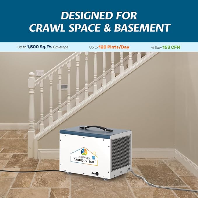 Argendon Commercial Dehumidifier with Pump for Crawlspace, Energy Star 120 Pints Basement Dehumidifier with Drain Hose for Large Space, Water Damage Unit, Ideal for Industrial and Job Sites - Image 3