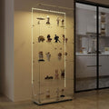 Yoluckea 5-Tier Glass Display Cabinet with Bluetooth LED Light Strip, 2-Door Floor Standing Curio Cabinet with Universal Wheel for Home Office Display, White Bookshelf for Collections, Glass-Top by Yoluckea