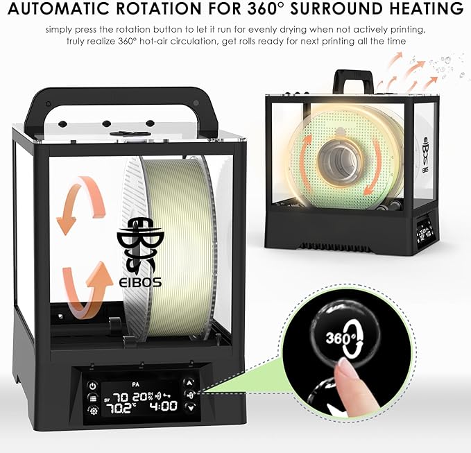 【EIBOS Bundle】 3D Printer Filament Dryer Polyphemus with Fan, Filament Dry Box 2 Rolls with Auto-Rotation + 1KG Silk PLA, Gold Red - Image 5