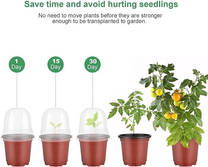 MIXC Plant Nursery Pots with Humidity Dome 4" Soft Transparent Plastic Gardening Pot Planting Containers Cups Planter Small Starter Seed Starting Trays for Seedling with 10pcs Plant Labels，30 Sets - Image 4