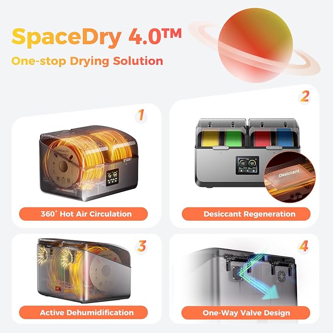 Official Creality Filament Dryer 4 Spools, Space Pi X4 Filament Storage Box, 85℃ Max Temperature, Dual Independent Heating Chambers, Power Saving for PLA PETG ABS TPU ASA PC PA PAHT - Image 6