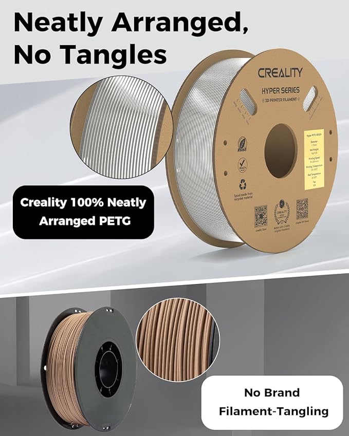 Creality Official Hyper PETG Filament 1.75mm, High Speed 30-600mm/s 3D Printer Filament PETG, Dimensional Accuracy ± 0.03 mm, Fit Most 3D Printers, 1KG(2.2lbs) Spool Transparent - Image 6