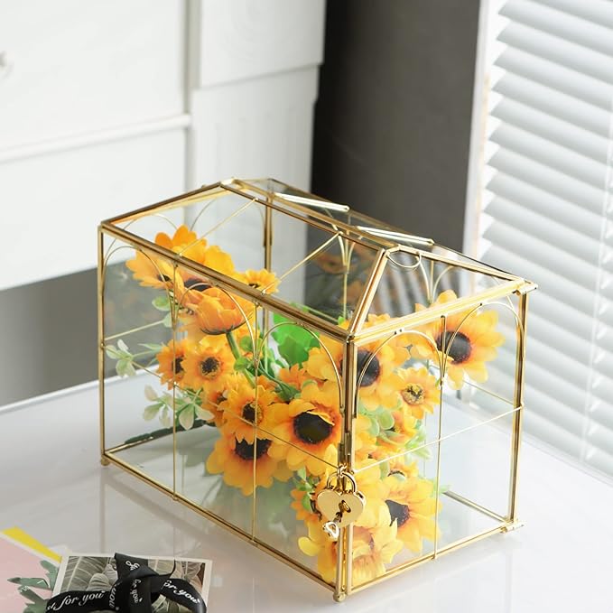 Glass Card Box with Slot, 10.2 inch Large Gold Clear Card Box for Wedding Receptions, Decorative Storage Box with Lock for Baby Shower, Birthday Party, Bridal Shower - Image 4