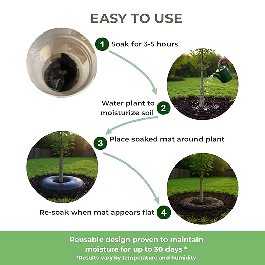 Smart Plant Watering Mat 24'' – Auto Tree Watering & Slow Release 30-Day Hydration | Vacation Plant Watering Device with Humidity Mat for Indoor Plants, Herbs & Small Trees (5 Mats/Pack) - Image 3