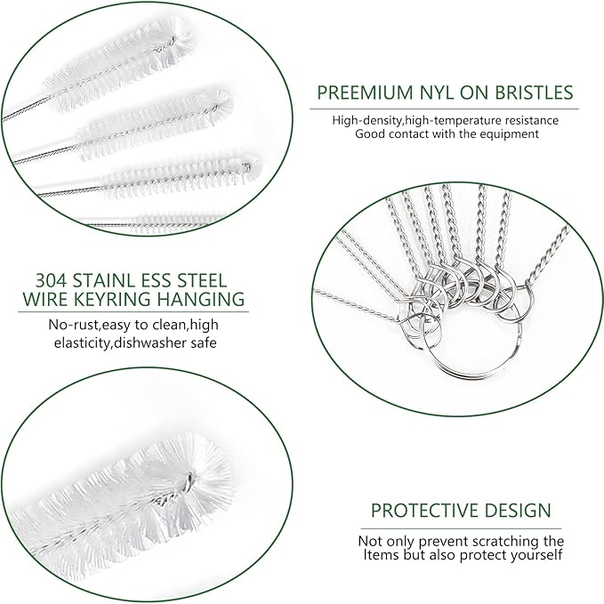 CiaraQ Bottle Cleaning Brushes, 8 Inch Nylon Tube Brush Set, Cleaner for Narrow Neck Bottles Cups with Hook, Set of 13pcs, White - Image 4