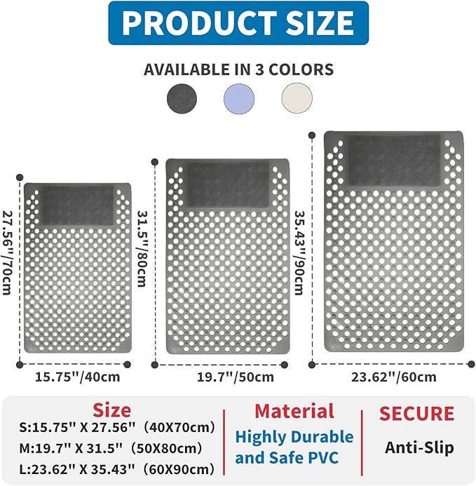 Bath Tub Shower Mat with Soft Shower Foot Scrubber Mat for Massage,Non Slip Bathtub Mat with Strong Suction Cups, Silicone Shower Foot Scrubber Mat (Gray, 35.4" X 23.6"(Rectangular)) - Image 2