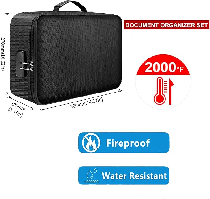 Fireproof Document Bag with Lock - Important Document Organizer, Box Storage Case with Water-Resistant, Moving Boxes for Home Office Travel, Portable Filing Organizer for Important File - Image 2