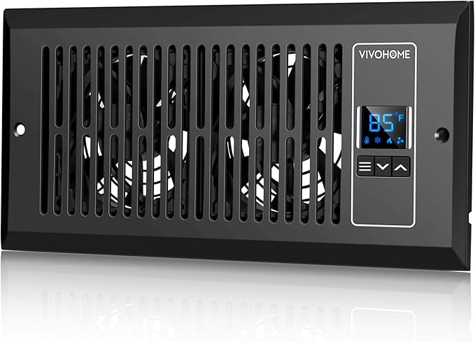 VIVOHOME Quiet Register Booster Fan with Opening 4'' x 10'' with Intelligent Thermostat 10-Speed Control, 11.8" x 5.5" Vent Cover, Smart Register Vent for Room Floor Wall, Black by VIVOHOME