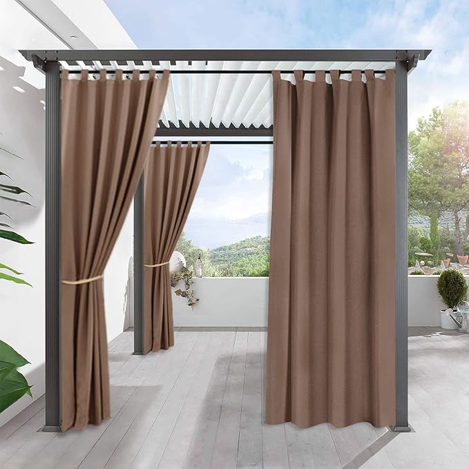 RYB HOME Waterproof Outdoor Curtains - Sunlight Block Windproof Privacy Outside Deck for Patio Porch Balcony Pergola Shower Enclosure, W 52 x L 72 inches, 1 Panel, Mocha by RYBHOME