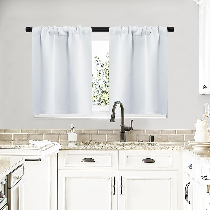 NICETOWN Greyish White Window Curtain Panels - Thermal Insulated Rod Pocket Room Darkening Curtain Sets for Bedroom (Platinum - Greyish White, 2 Panels, 29 by 20) by NICETOWN