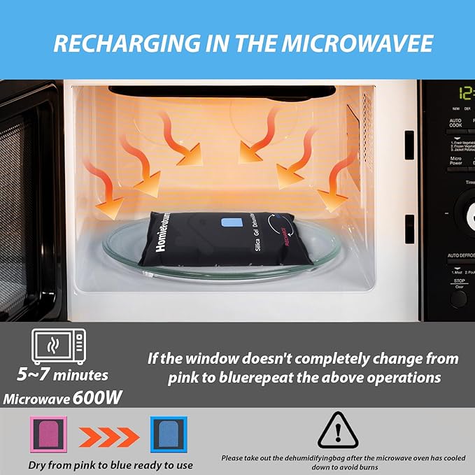 1000g Car Dehumidifier Bag with Non-Slip Dashboard Mat | Microwave Rechargeable Silica Gel Desiccant | Absorbs Moisture & Condensation | For Car, Gun Safe, Closet & Garage | Reusable & Leakproof - Image 6