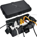 Hrensaw Medium Outdoor Electrical Box(10.6x5.5x4.5inch),IP54 Waterproof Extension Cord Cover w/6 Cable Entry,Weatherproof Connection Box Protect Power Strip,Timer,Plug,Holiday Lights,Black by Hrensaw