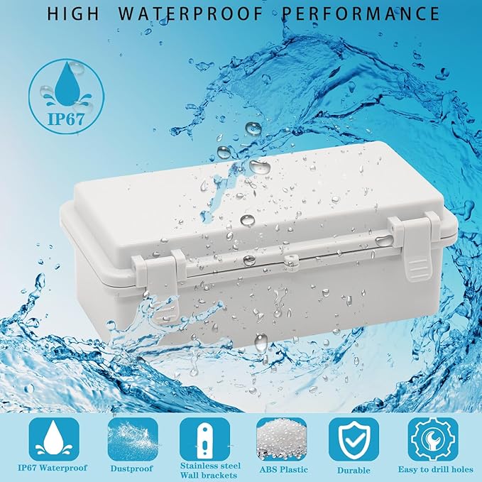 Waterproof Electrical Box Dustproof Junction Box Weatherproof IP67 ABS Plastic Enclosure Switch Router Project Box with Mounting Plate with Wall Bracket 2 Cable Glands Grey 7.9"x3.9"x2.8" - Image 2