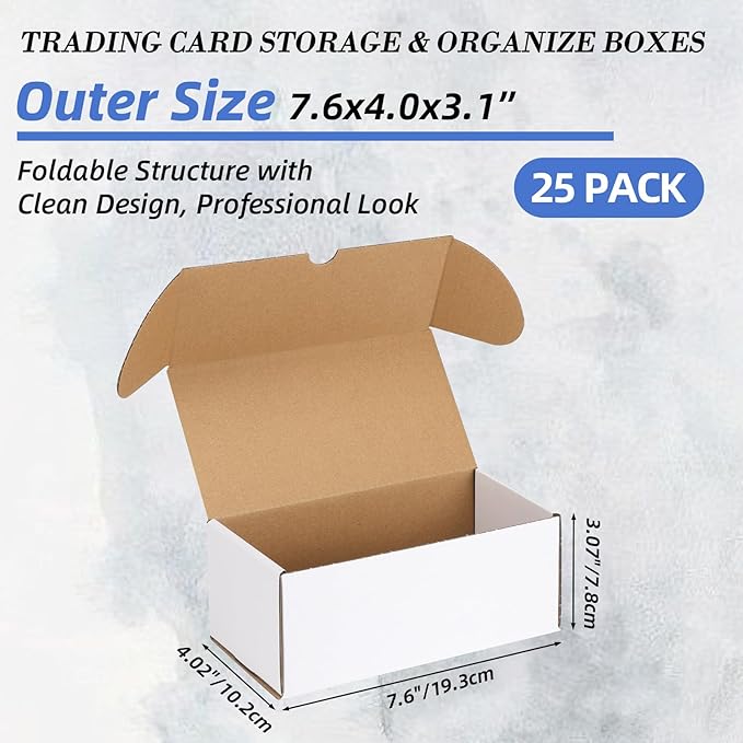 EXYGLO Trading Card Storage Box 25 Pack 340 Count 20pt, 7.1x3.8x2.9 Inch White Cardboard Card Boxes for TCG/MTG/Sport Cards, Fit 3.6x2.6 Sleeves Shipping or Storing, 8500 Max Capacity in Total - Image 2