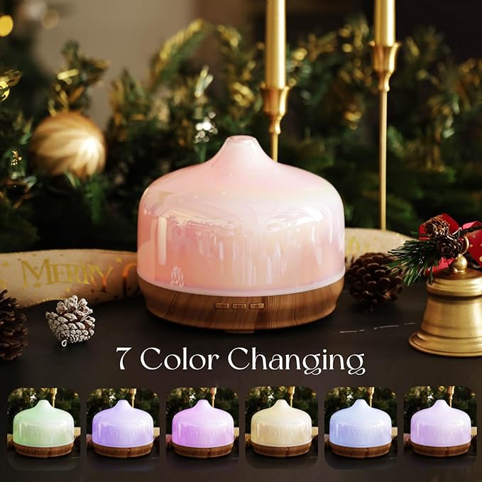 Porseme 500ml Glass Essential Oil Diffuser Aromatherapy Ultrasonic Cool Mist Humidifier 15-21 Running Hours Waterless Auto-Off Air Diffusers for Sleeping Yoga Office Working Spa and Rest (White Jade) - Image 2