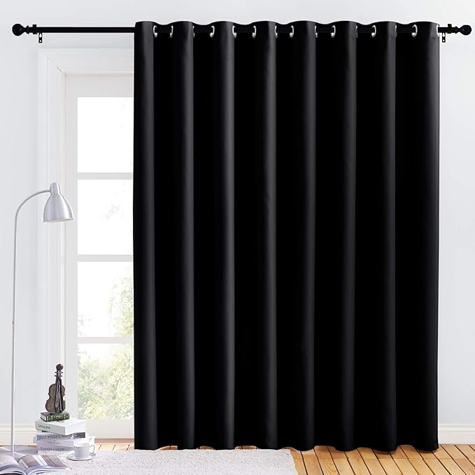 NICETOWN Light Reducing Grommet Curtain - (W120 x L90, Black, 1 Piece) Tripe Woven Textured Soft Curtain Panel for Living Room, Large Window Drape by NICETOWN