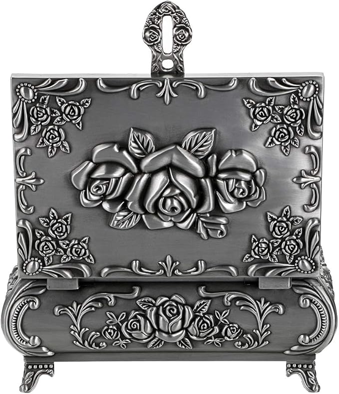 Hipiwe Vintage Metal Jewelry Box Small Trinket Jewelry Storage box For Rings Earrings Necklace Treasure Chest Organizer Antique jewelry Keepsake gift Box Case for Women (Large) - Image 8