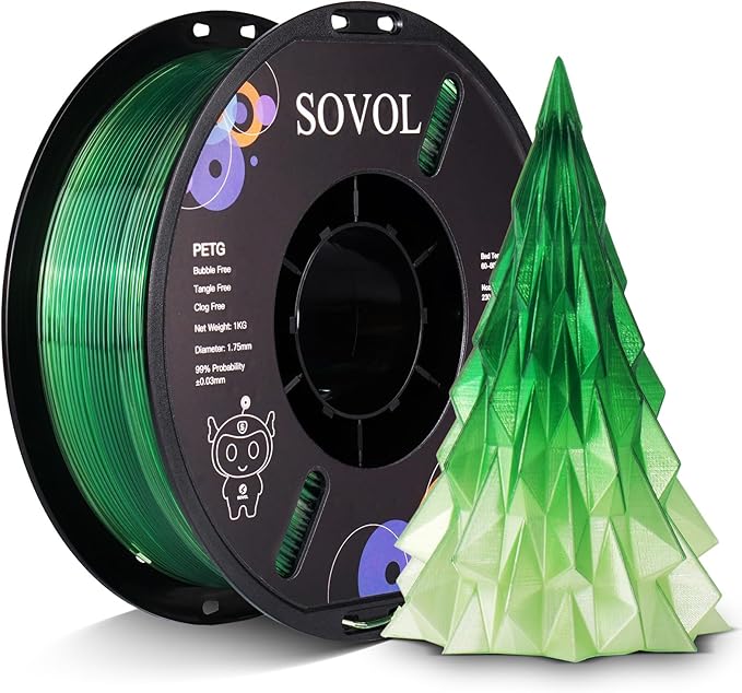 Sovol 3D Printer PETG Filament 1.75mm, Gradient Multicolors Filaments Material, 1kg (2.2lbs), Dimensional Accuracy +/- 0.03 mm, Fit Most FDM Printer, Green by Sovol