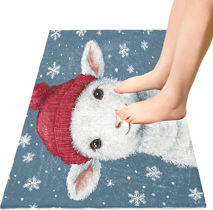 Christmas Lamb with Red Hat Decorative Rugs for Bathroom Anti-Mold Bath Rugs for Bathroom for Restroom Accessories 39x20in de alfombras para ba?o - Image 2