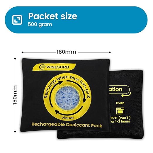 500g Reusable Silica Gel Desiccant Packs, Rechargeable Dehumidifier Moisture Absorbers with Color Indicator for Storage, Gun Safes, Suitcases, 3D Printing Filaments, Electronics, Car [2 Pack] - Image 2