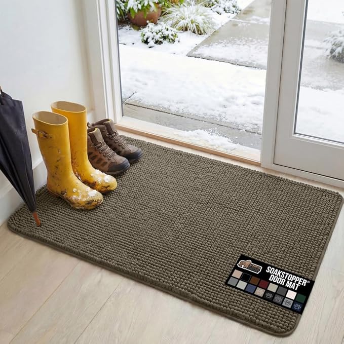 GORILLA GRIP SOAKSTOPPER Dog Door Mat, 48x30 Machine Washable Rug Absorbent Doormat Captures Moisture Mud Dirt, Quick Dry Soft Chenille Entryway Rugs Indoor Entrance Mats for Dog Paws, Cappuccino by GorillaGrip