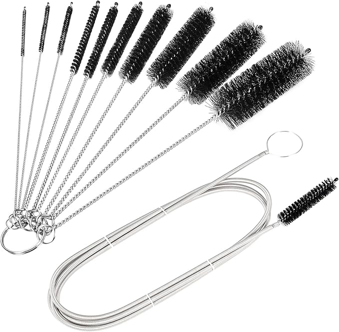 CiaraQ Bottle Cleaning Brushes, 8 Inch Nylon Tube Brush Set & A Flexible Long Drain Brush 60 inch, Cleaner for Narrow Neck Bottles Cups with Hook, Set of 11pcs, Black by CiaraQ