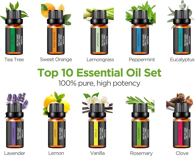 InnoGear Aromatherapy Diffuser & 10 Essential Oils Set, 400ml Diffuser Ultrasonic Diffuser Cool Mist Humidifier with 4 Timers 7 Colors Light Waterless Auto Off for Large Room Office, Yellow Wood Grain - Image 6