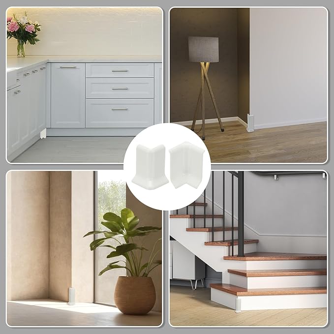 uxcell Self Adhesive Baseboard Corner Blocks, 2.2 Inch Wall Edge Corner Protector 2 Inside + 2 Outside Corners-Connector for Wall Floor Furniture Edge(White) - Image 7