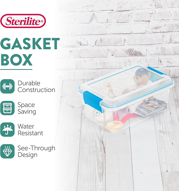Sterilite 18-Pack Gasket Box, Weather-Resistant Storage Bins with Latching Lids, 7.5 Quart - Heavy-Duty Organizing Containers for Closet, Bathroom, and Office - Image 3