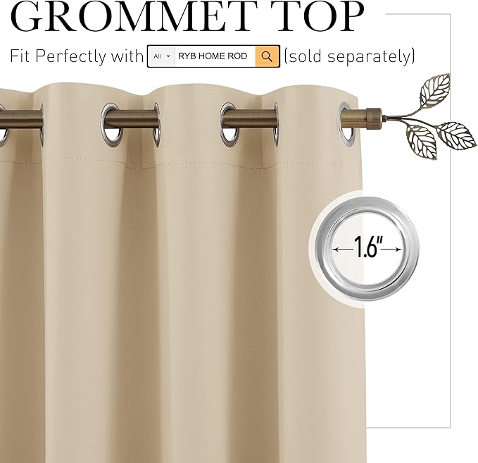 RYB HOME Blackout Vertical Blind - Large Room Divider Curtain Noise Barrier Privacy Energy Efficiency Drape for Patio Sliding Glass Door Bedroom Dining Foyer Home Office, Beige, W 120 x L 96 - Image 2